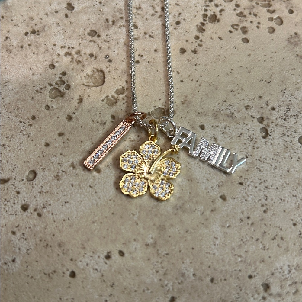 Disney “Ohana” Silver Necklace with Gold and Silver Charms